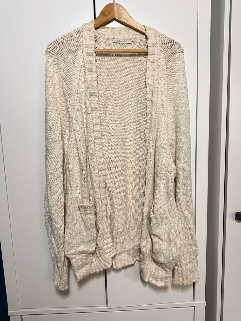 Open-Front Cream Knit Cardigan Sweater